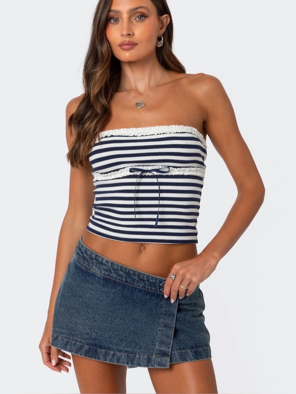 Striped Navy and White Lace Tube Top - Size M - NWT
